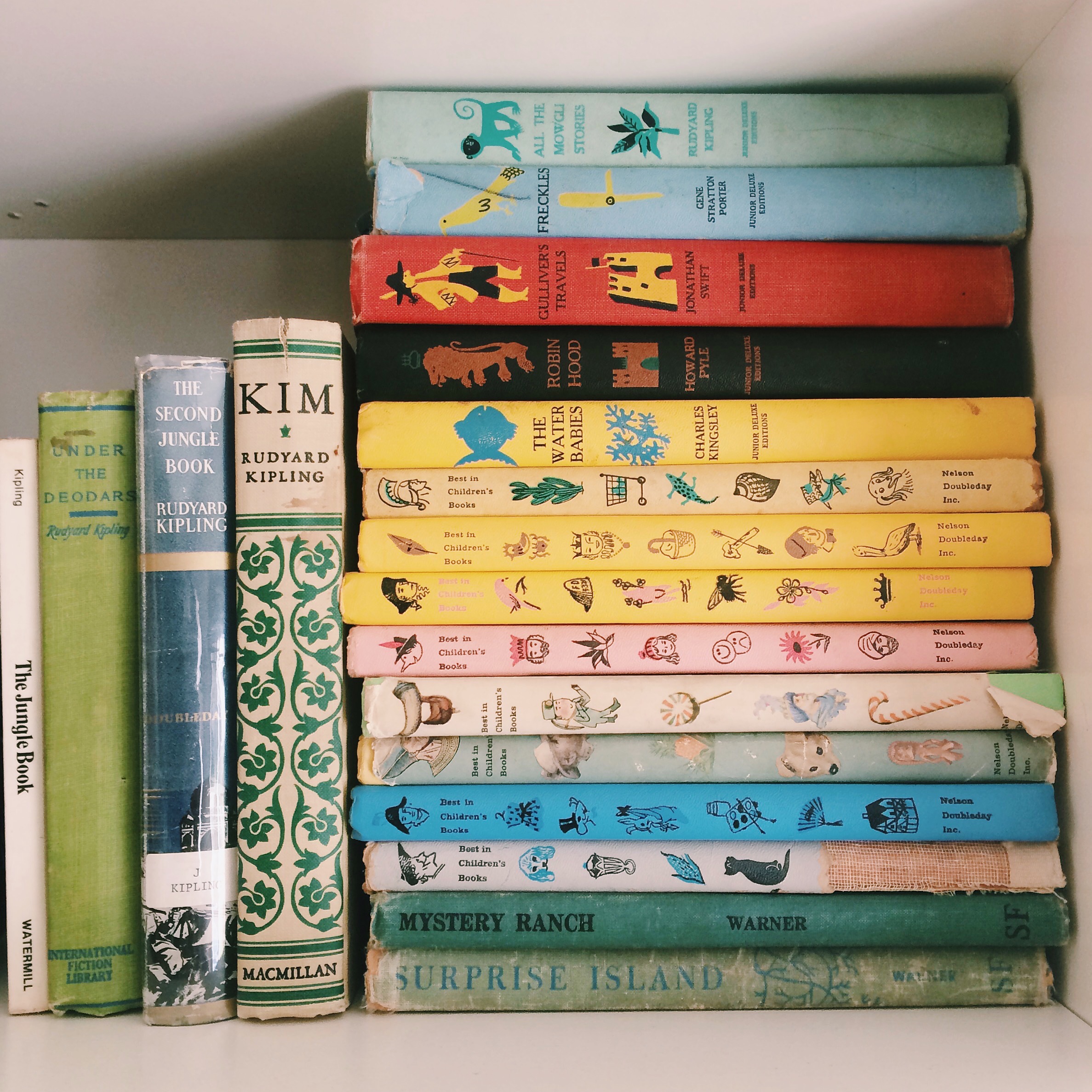 stack of vintage children's books
