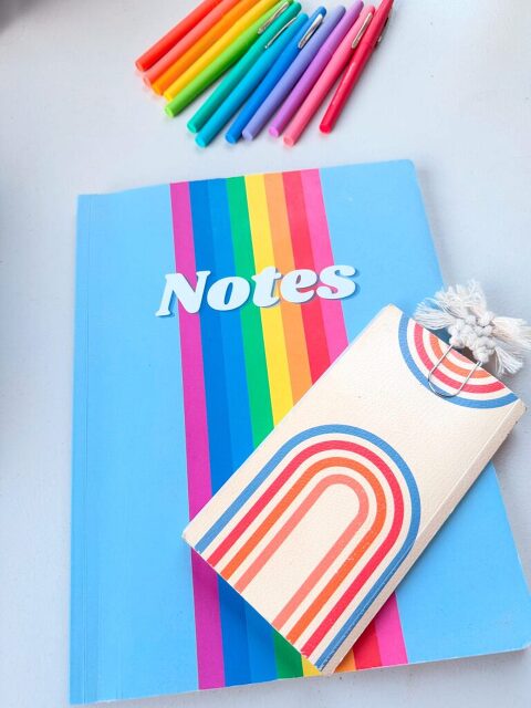 rainbow markers and notebooks